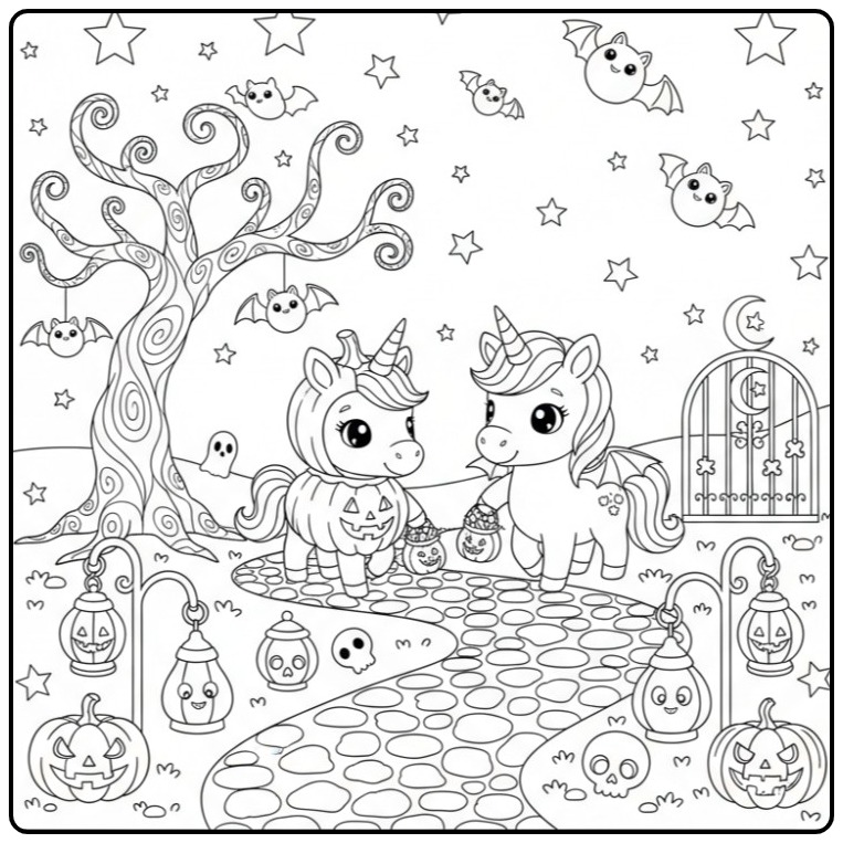 Fun Baby Unicorn Halloween coloring page