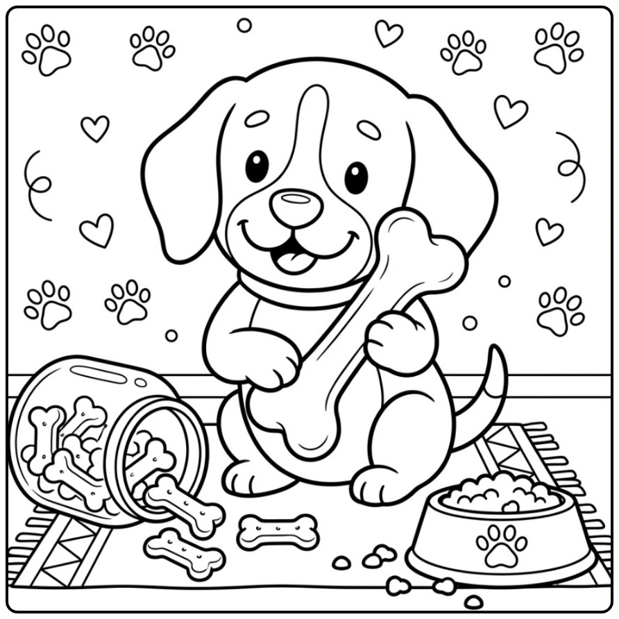 Fun Beagle with a Fallen Pot Full of Treats coloring page