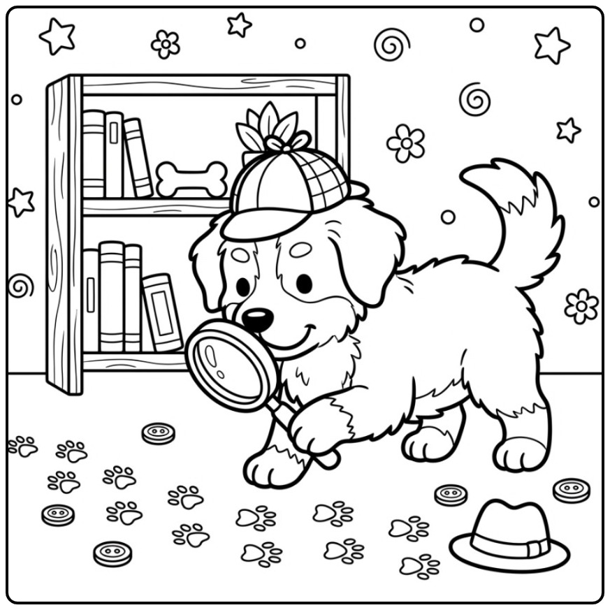 Fun Bernese Mountain Dog a Mystery Solving coloring page