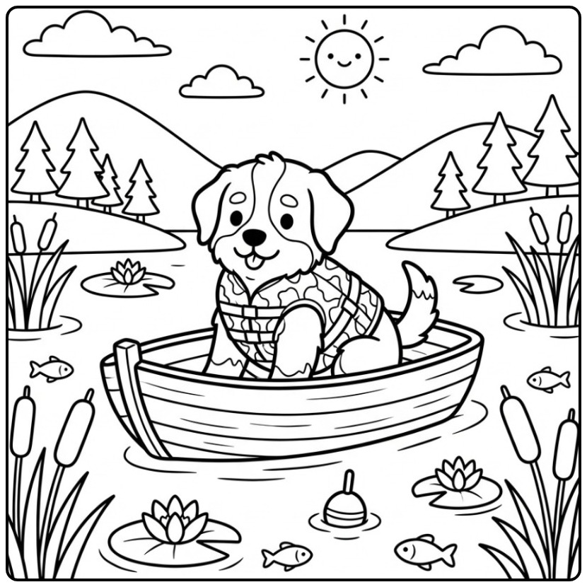 Fun Bernese Mountain Dog with a Life Jacket coloring page