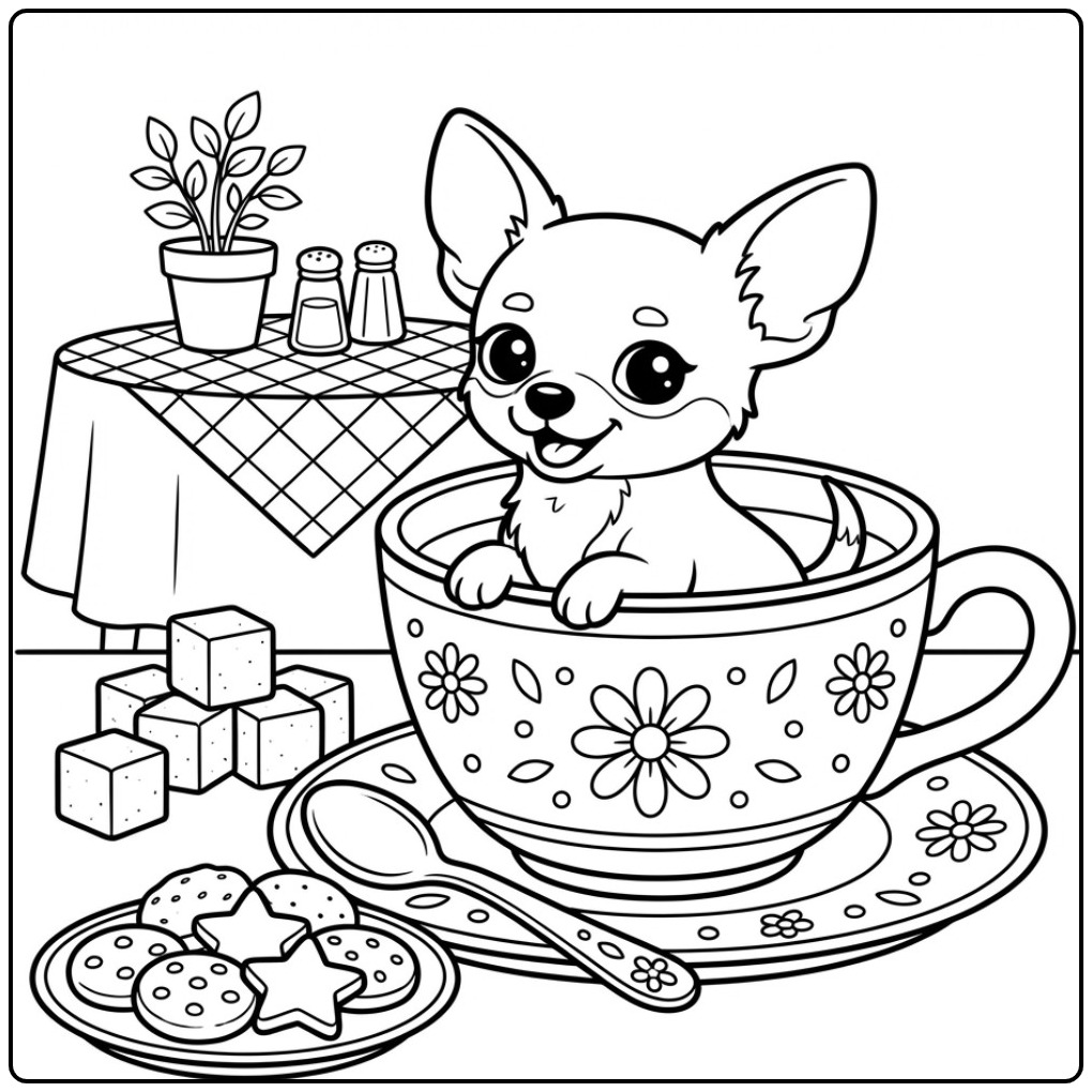 Fun Chihuahua for a Sweet Tea Party coloring page