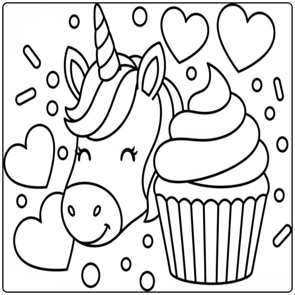 Fun Unicorn Head and a Tasty Treat coloring page