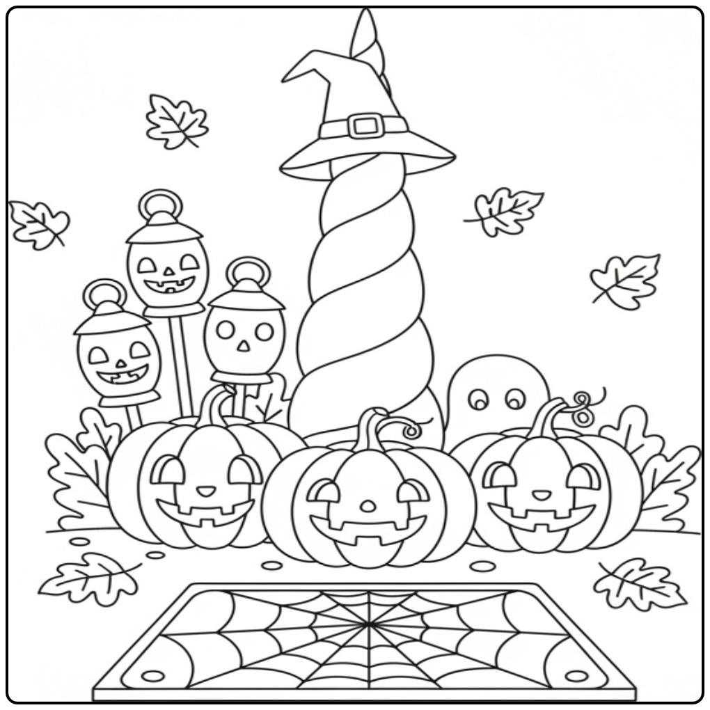 Fun Unicorn Horn Halloween and a Small Little Ghost coloring page