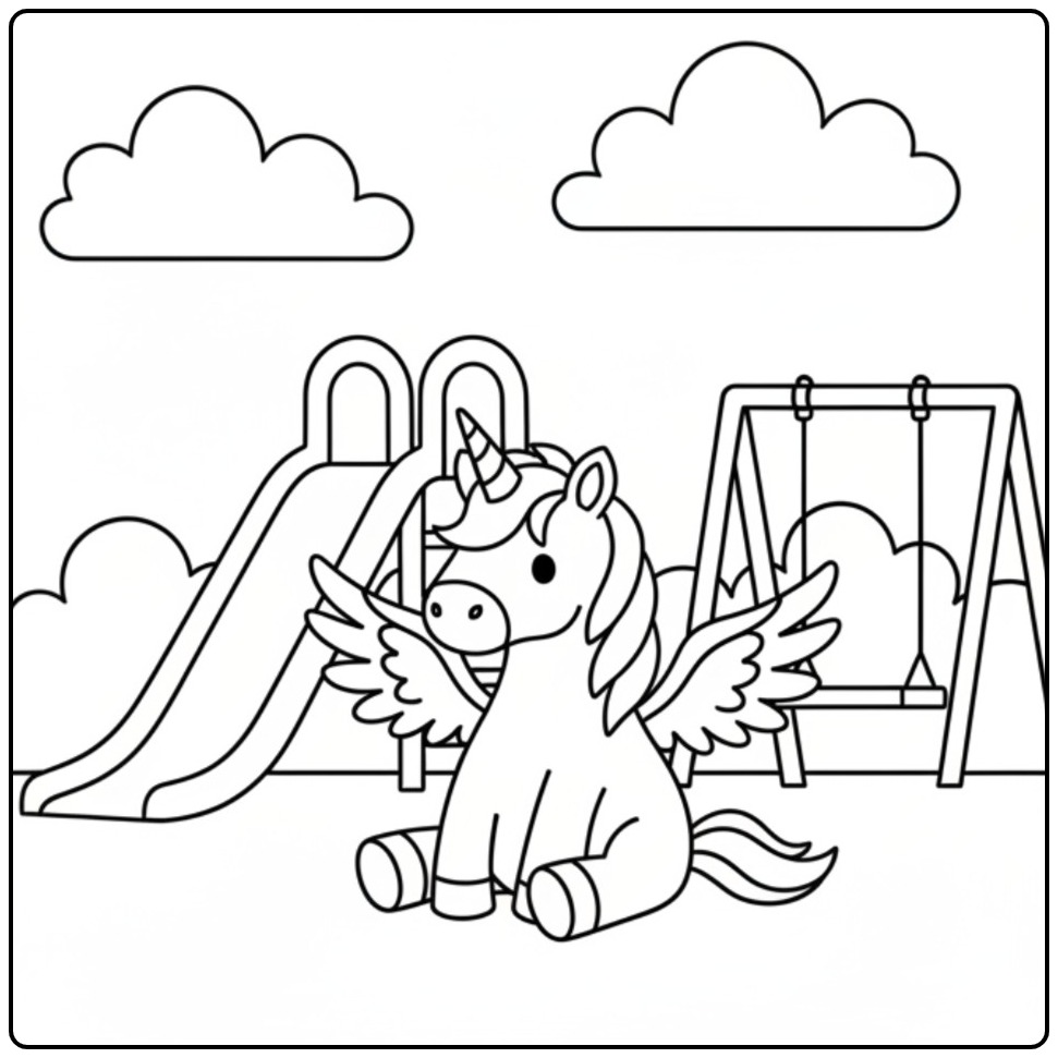 Fun Unicorn with Wings coloring page