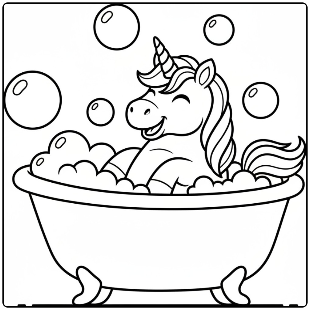 Fun Unicorn Cute a Bath Taking coloring page