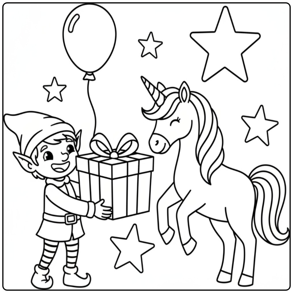 Fun Fairy and Unicorn with a Festive Balloon coloring page