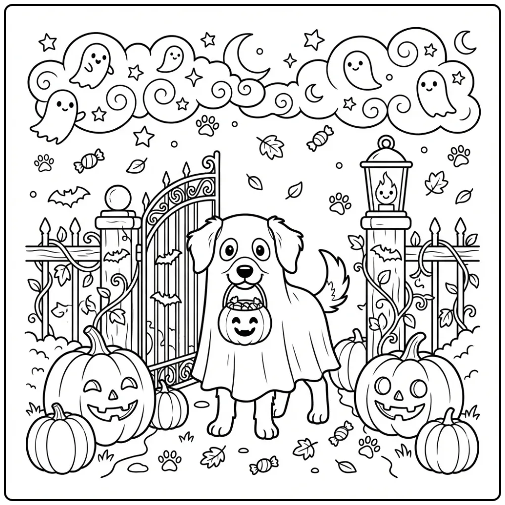 Kooikerhondje Halloween Dog Dressed as a Ghost coloring page