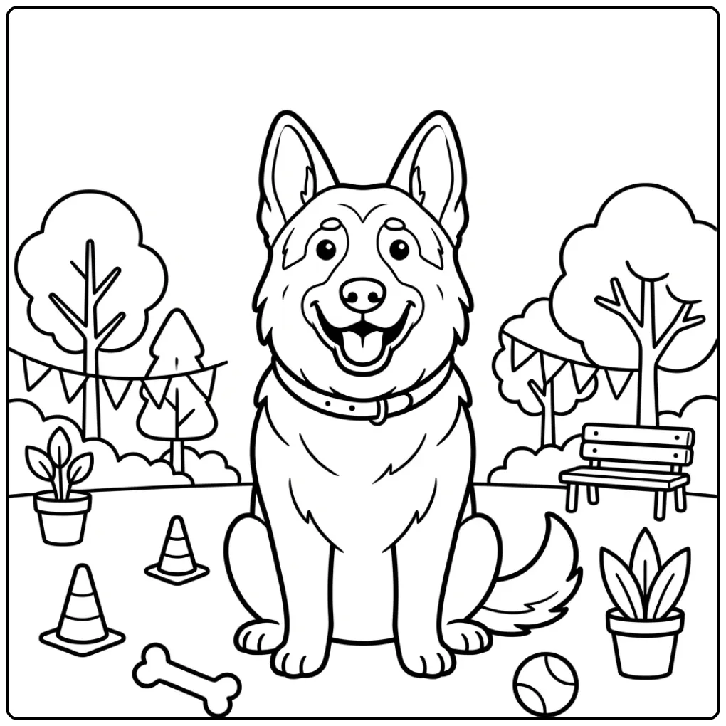 Fun Cute Dog with a Happy Shepherd coloring page