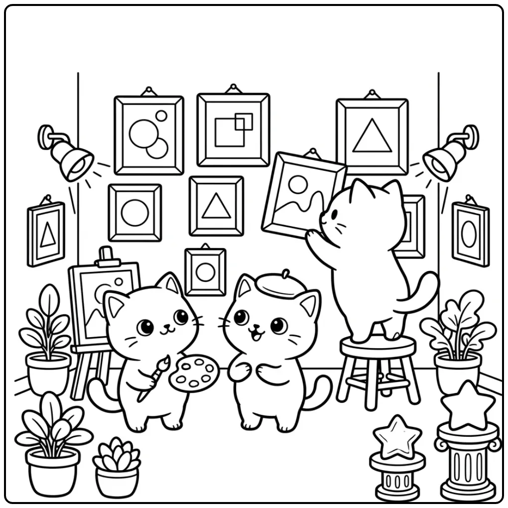 Fun Kittens in an Art Museum coloring page