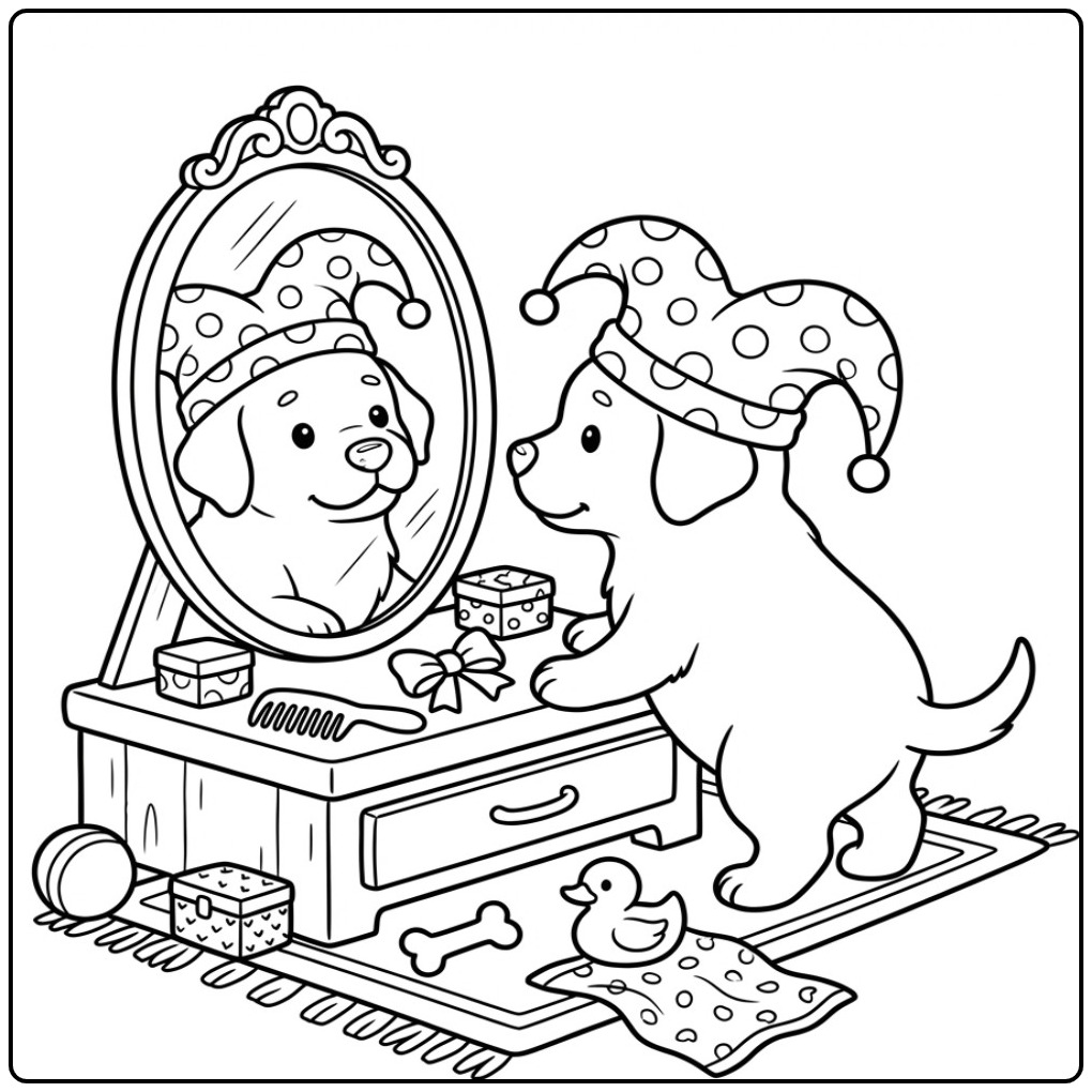 Fun Labrador in the Mirror Looking coloring page