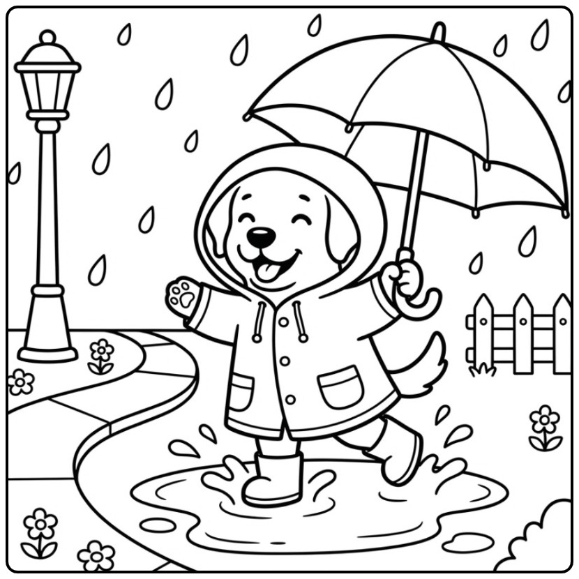 Fun Labrador in a Puddle Water Jumping coloring page