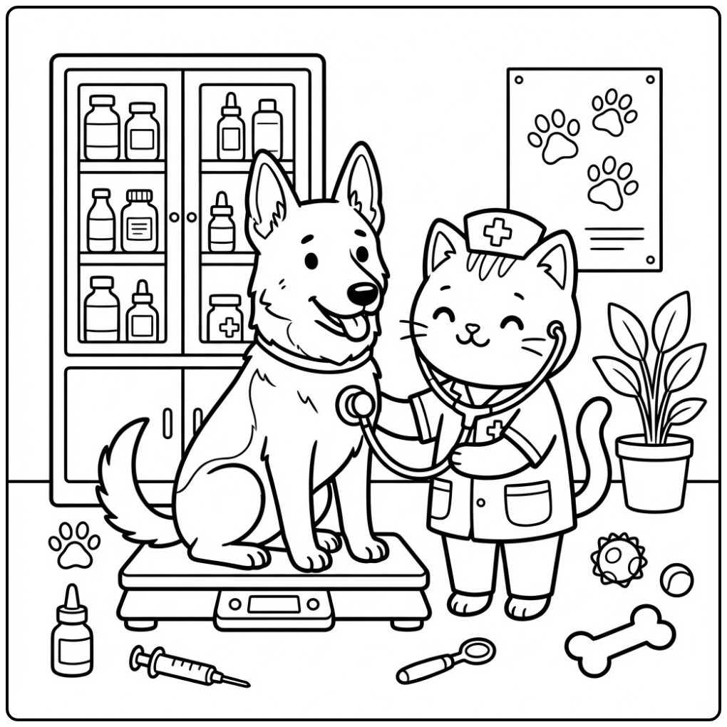 Belgian Malinois at a Vet Checkup coloring page