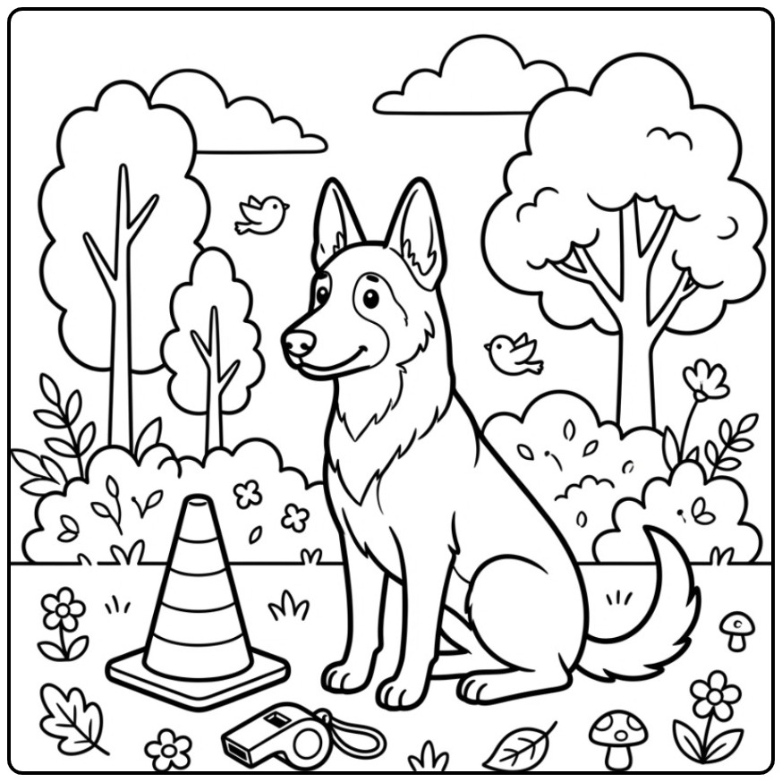 Belgian Malinois Practicing Dog Training coloring page