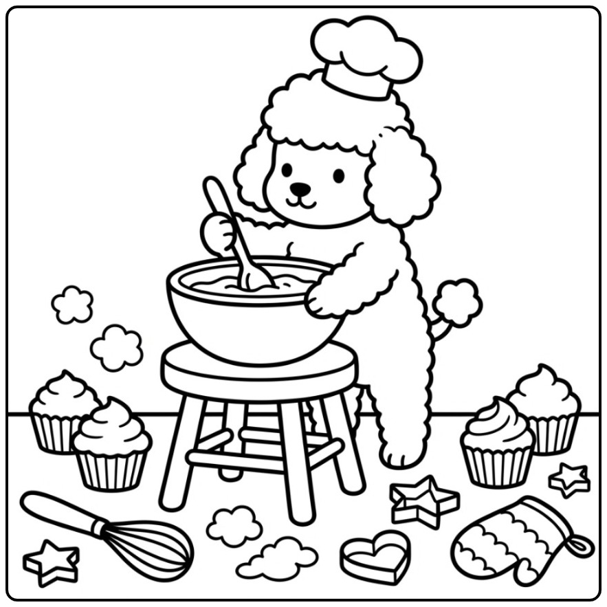 Fun Poodle as a Cook Batter Mixing coloring page