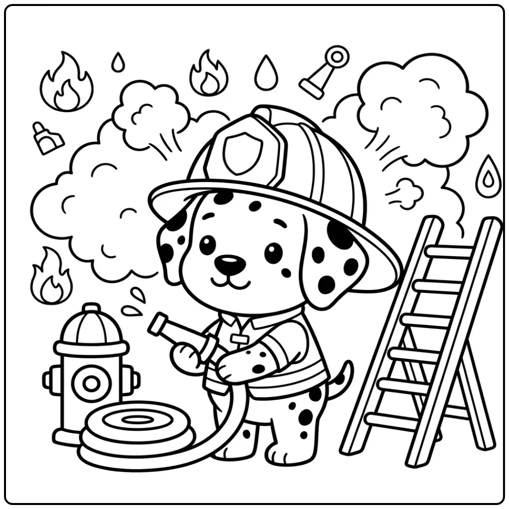 Heroic Firefighter Helper Puppy coloring page