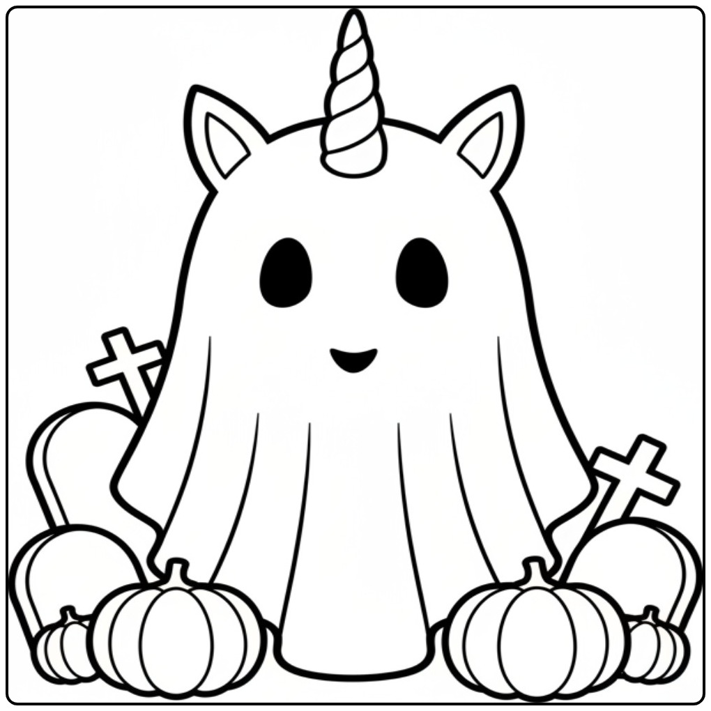 Fun Unicorn Halloween Masks with Pumpkins coloring page