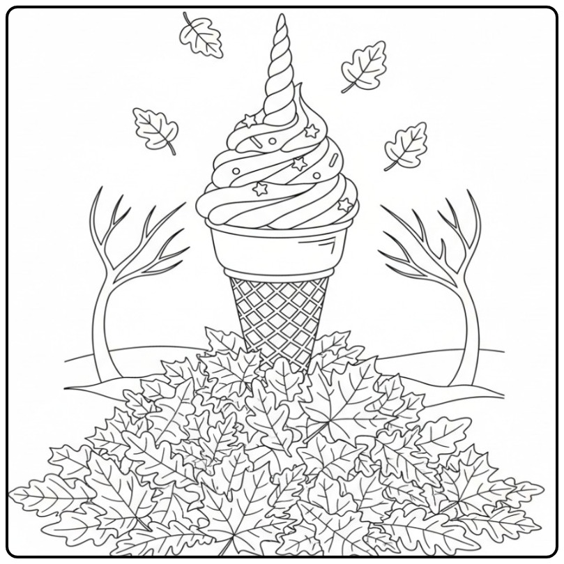 Fun Unicorn Ice Cream Perfect for a Autumn Day coloring page