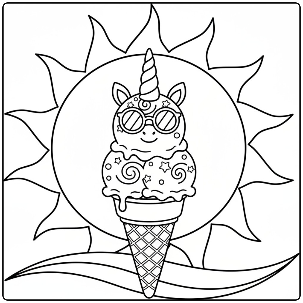 Fun Unicorn Ice Cream for Summer Days coloring page