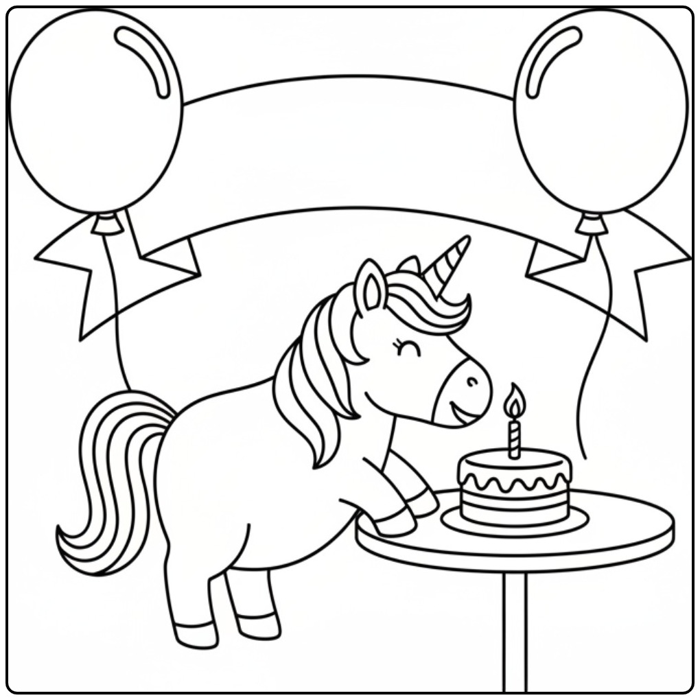 Fun Unicorn Birthday Ready for a Party coloring page