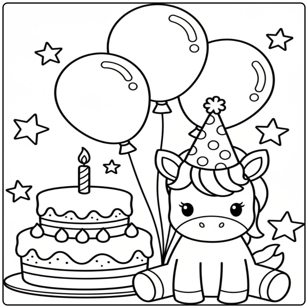 Fun Unicorn Birthday coloring page