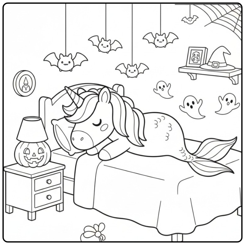 Fun Unicorn Mermaid Halloween coloring page