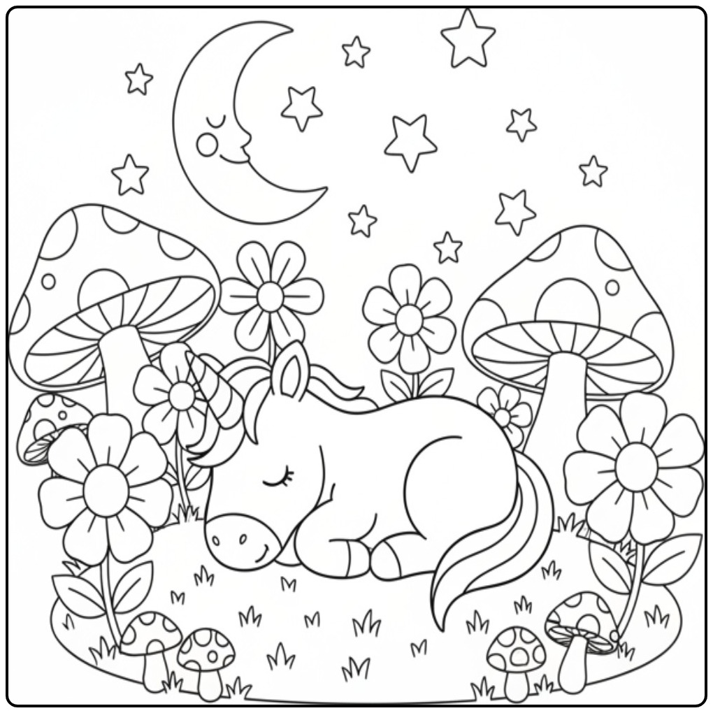 Fun Easy Baby Unicorn Sleep coloring page
