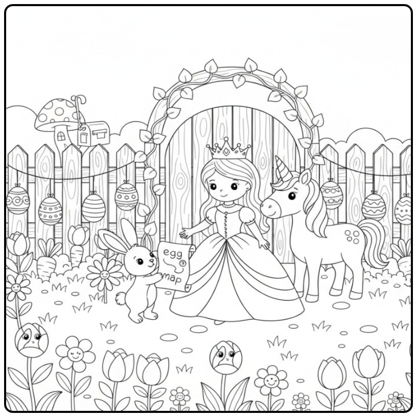 Fun Easter Princess Unicorn coloring page