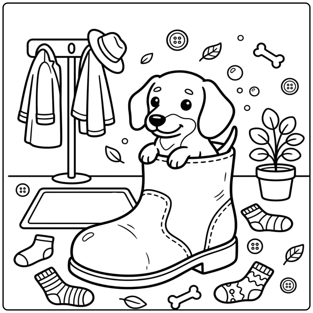 Fun Easy Dachshund Puppy in a Shoe coloring page