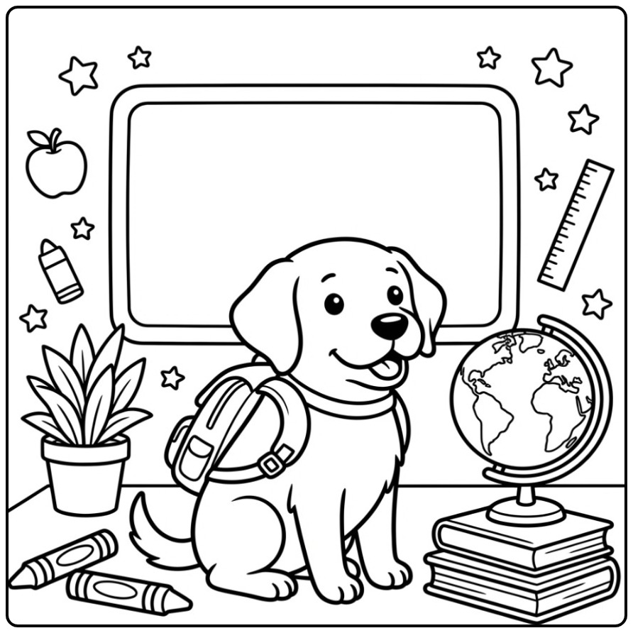 Fun School Dog Labrador coloring page