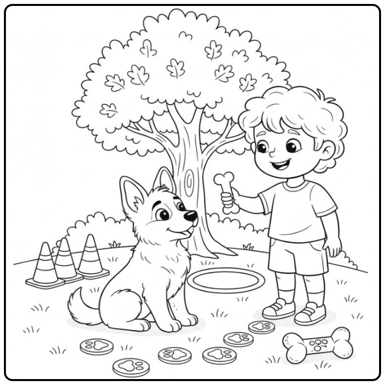 Fun Training with a Pup German Shepherd coloring page