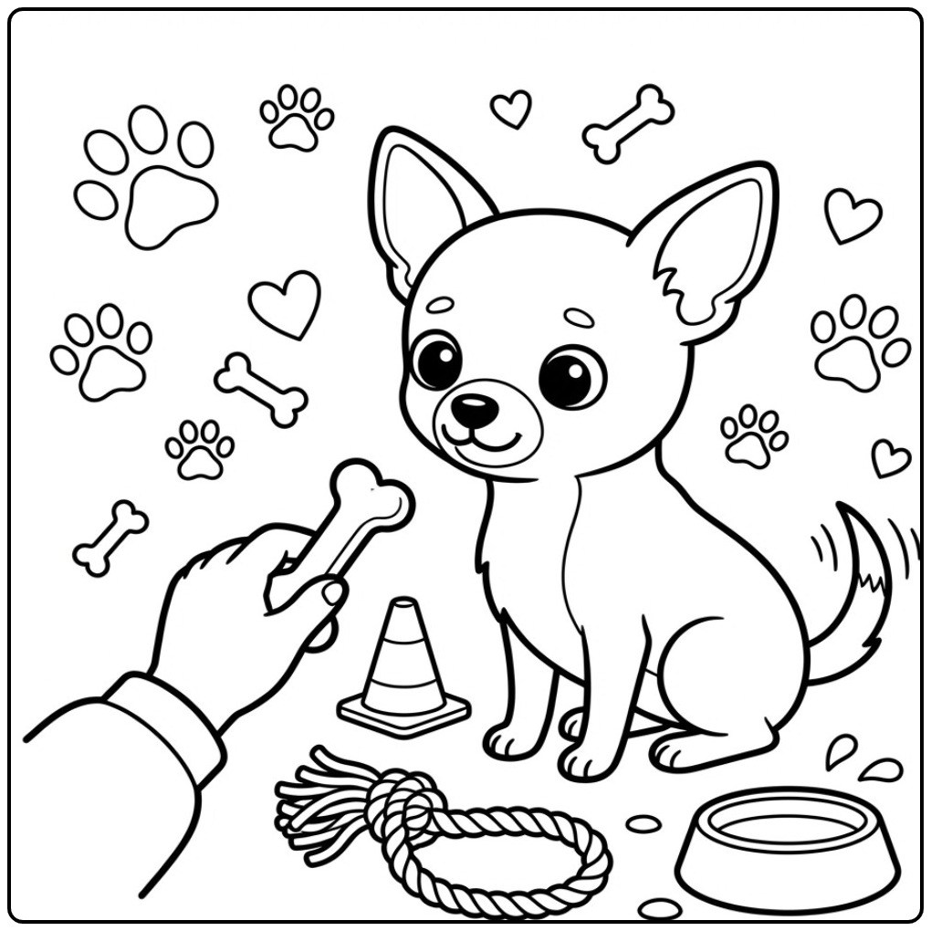 Fun Trainingssessie Chihuahua with Toys coloring page