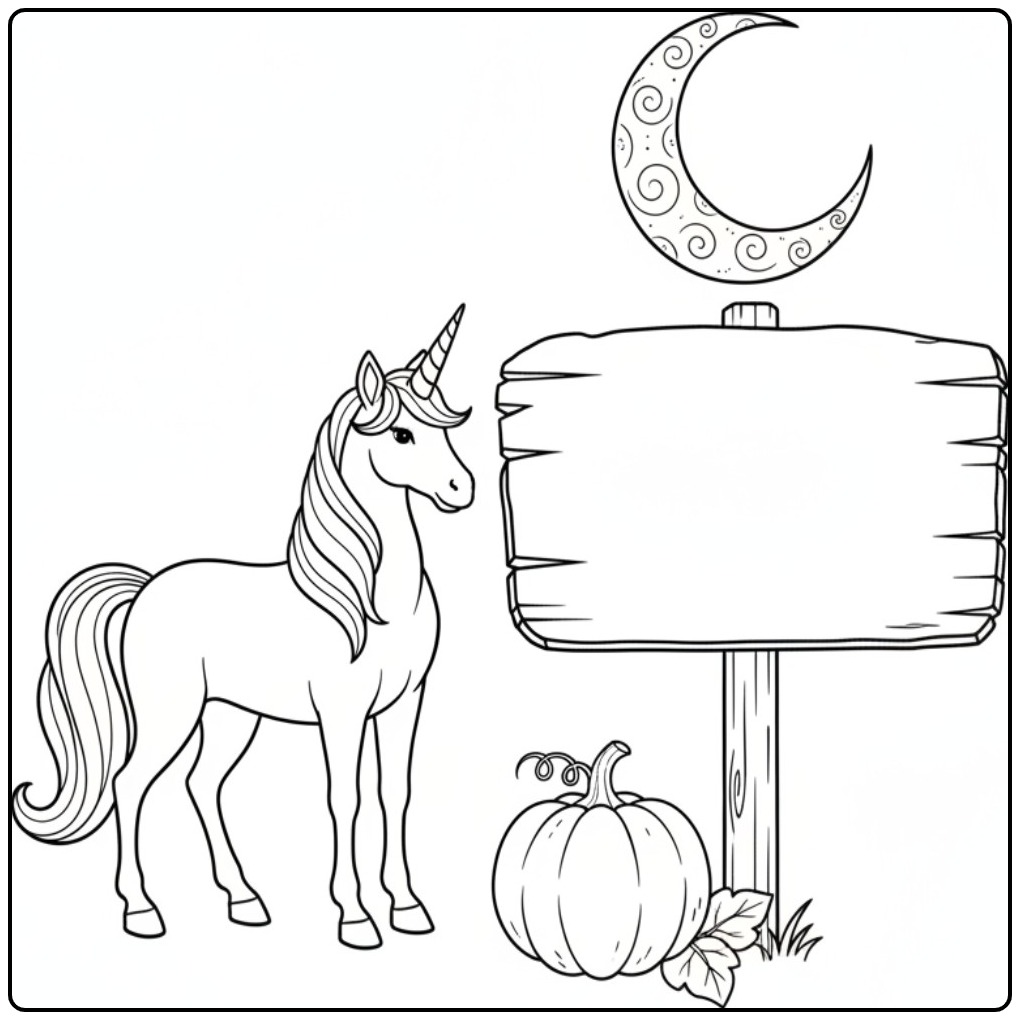 Fun Unicorn Halloween a Leeg Wooden Sign coloring page