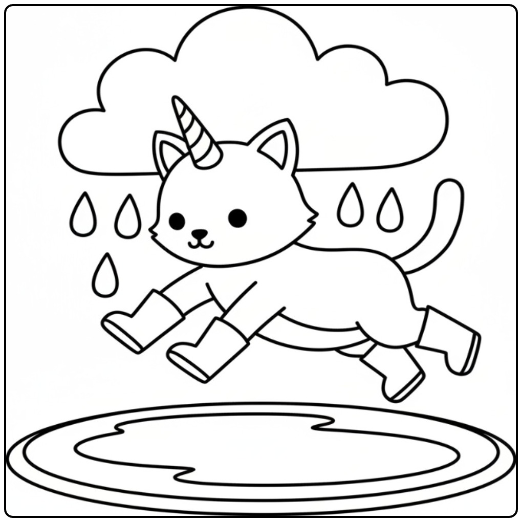 Fun Unicorn Cat Magical Rain Boots coloring page