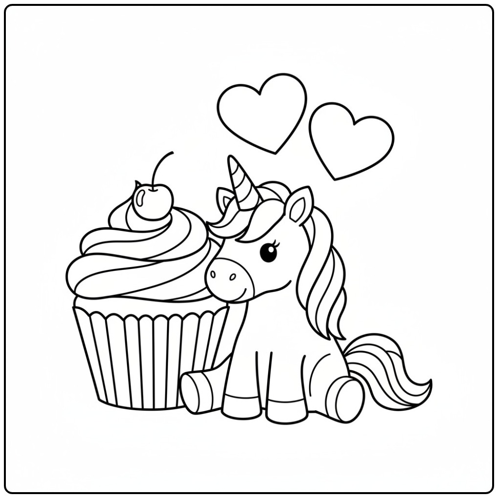 Fun Unicorn Easy with Two Sweet Hearts coloring page