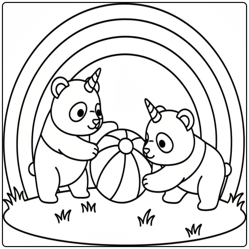 Fun Unicorn Panda a Rainbow coloring page