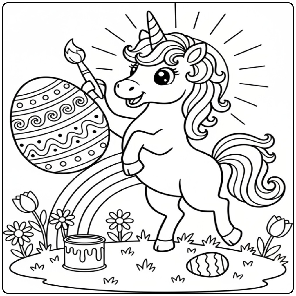 Fun Unicorn Easter Eggs Painting coloring page