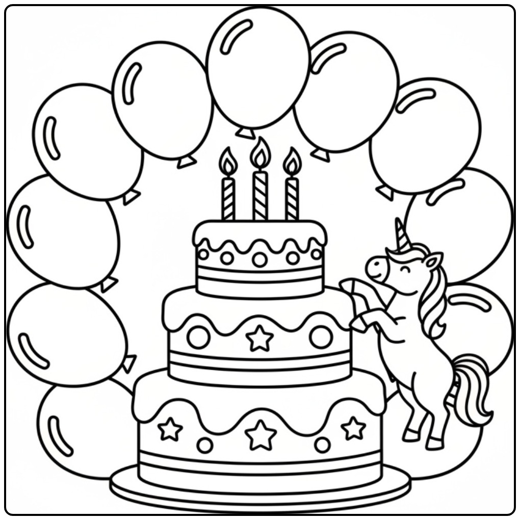 Birthday Cake Unicorn for Hours of Coloring Fun coloring page