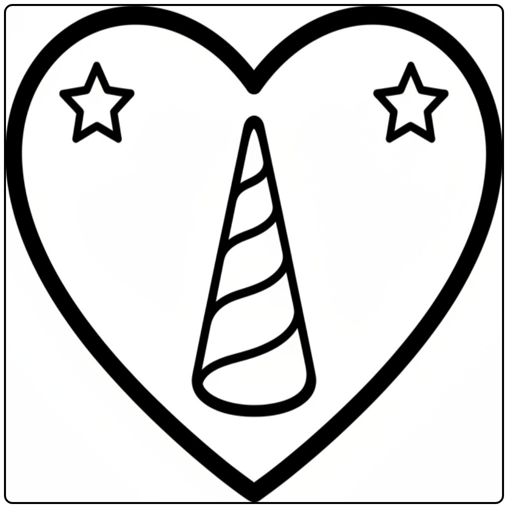 Love Heart with a Beautiful Unicorn Horn coloring page