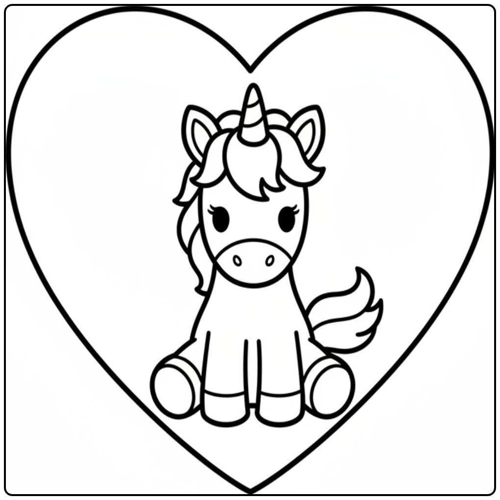 Sweet Baby Unicorn with a Heart coloring page
