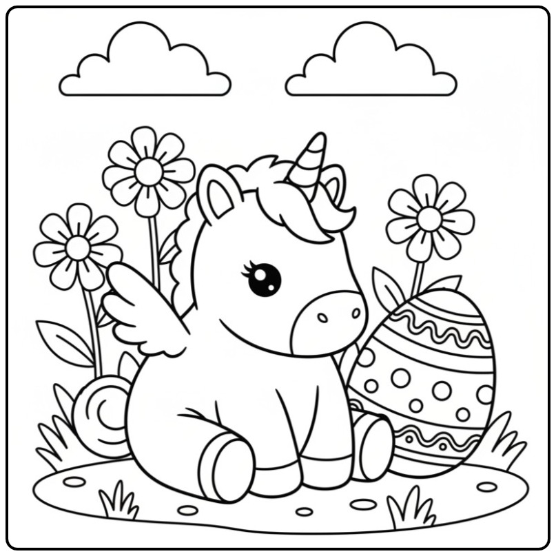 Sweet Baby Unicorn Easter for the Paasdagen coloring page