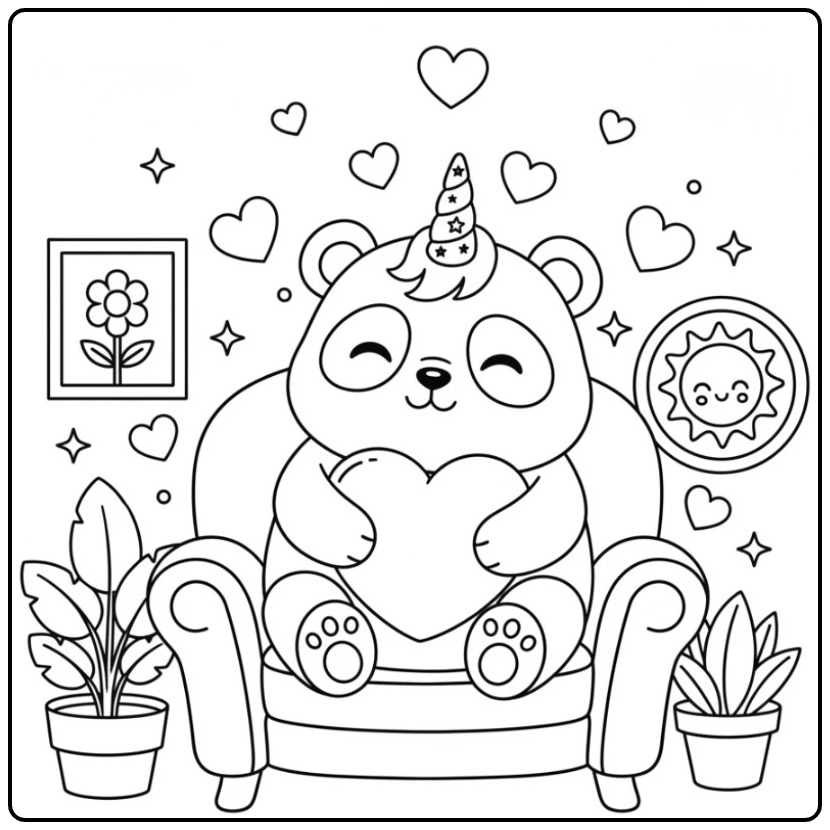 Sweet Unicornpanda Hearts coloring page