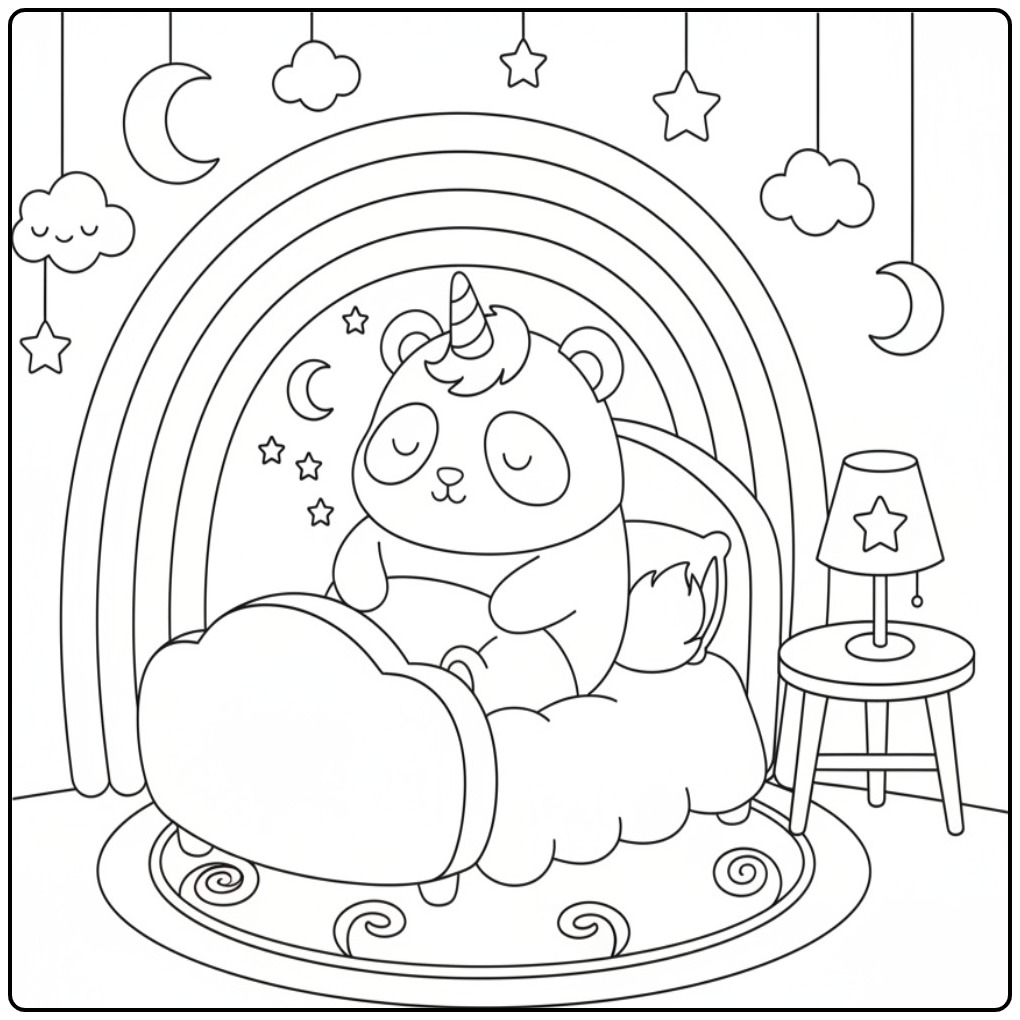 Sweet Panda Dreaming Soft Unicornpanda Rainbow coloring page