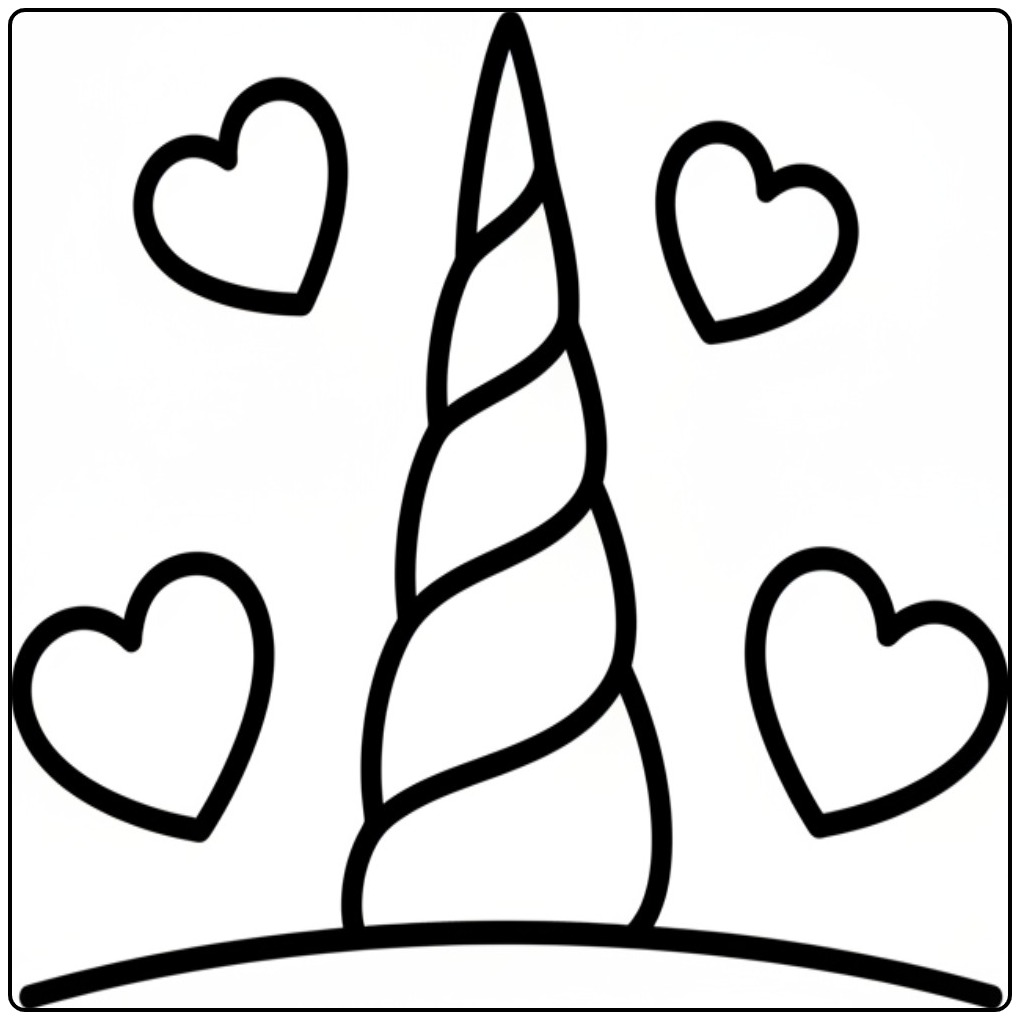 Sweet Unicorn Horn Hearts coloring page
