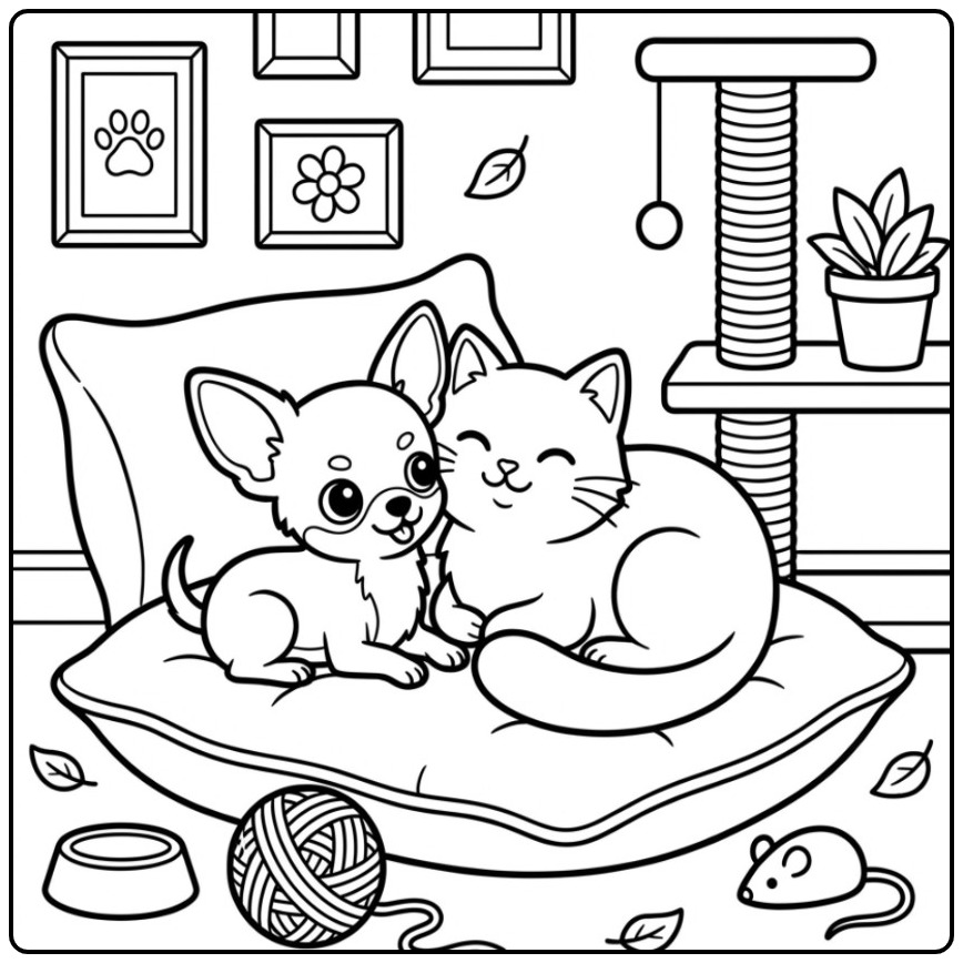 Sweet Friends Chihuahua and Kitten Knuffelen coloring page