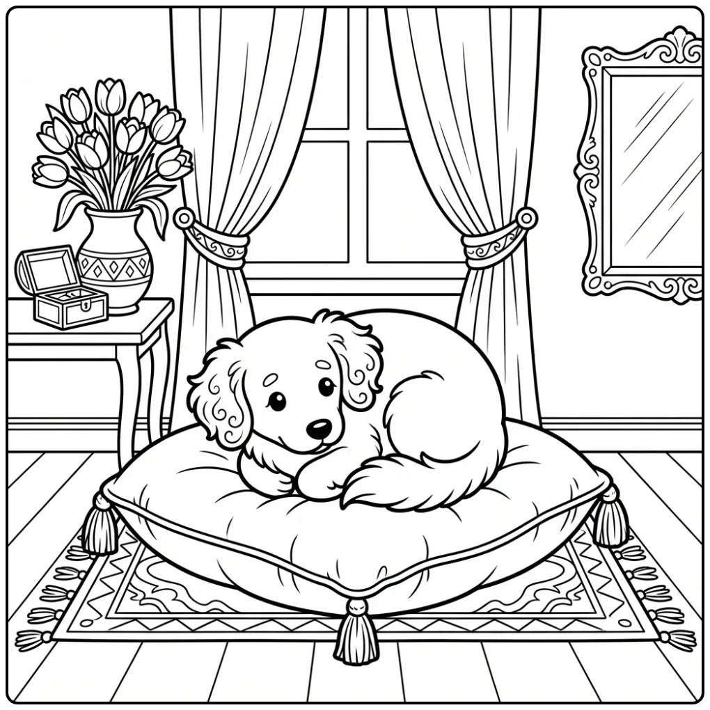Markiesje Resting on a Velvet Pillow coloring page