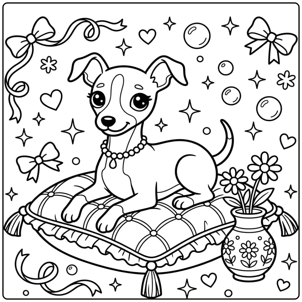 Fancy Cute Puppy with Flowers coloring page