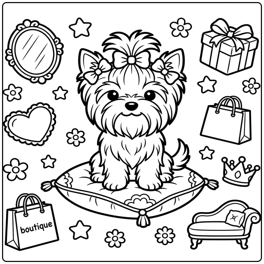Yorkshire Terrier with Ribbons coloring page