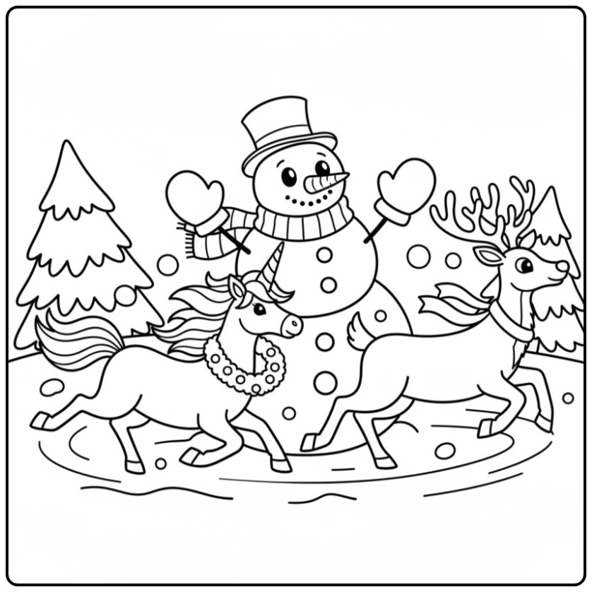 Maak You Own Christmas Unicorn and Reindeer coloring page