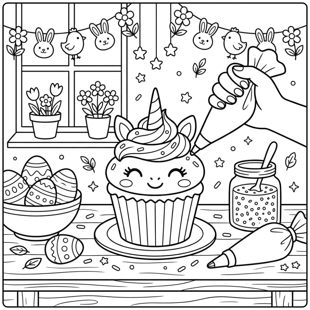 Maak You Own Magical Easter Unicorn Cupcake coloring page