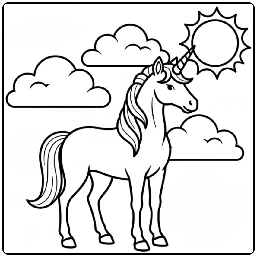 Magical Day in the Clouds a Unicorn Easy coloring page